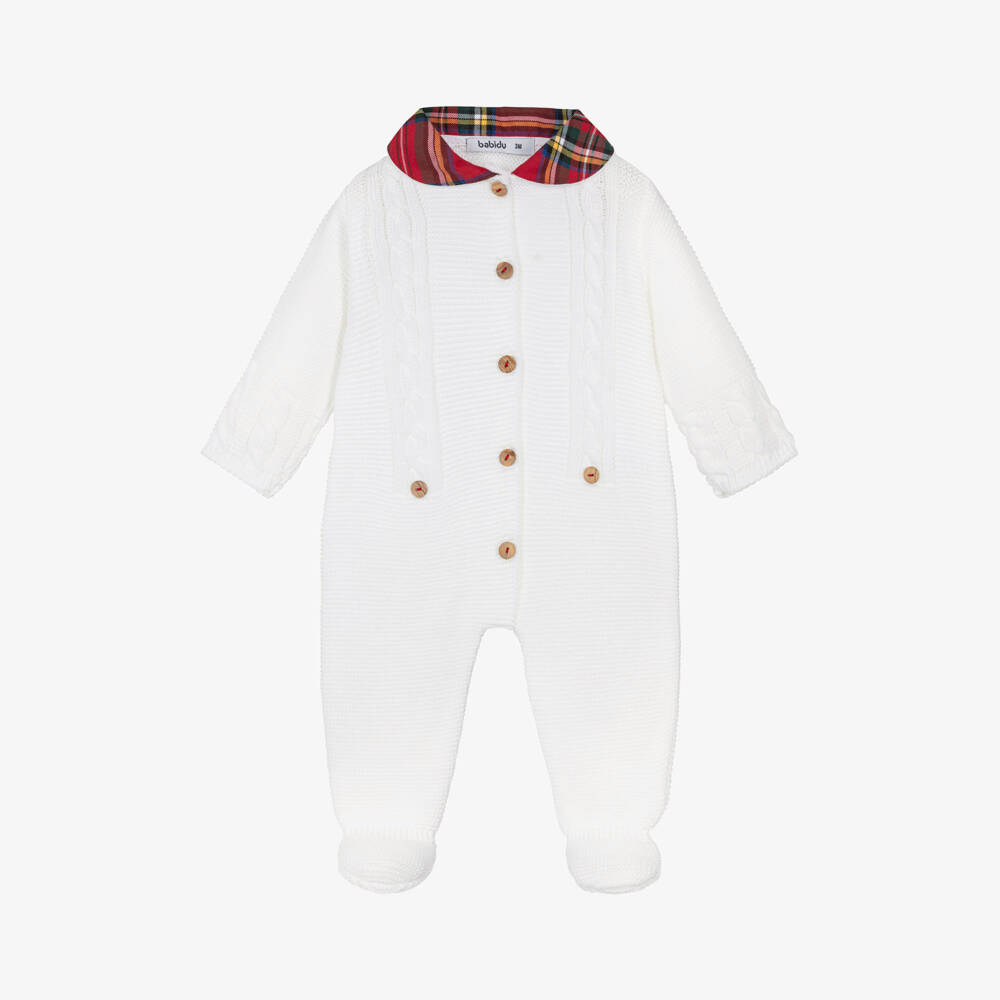 Babidu-Boys Ivory Cable Knit Babygrow | Childrensalon Outlet