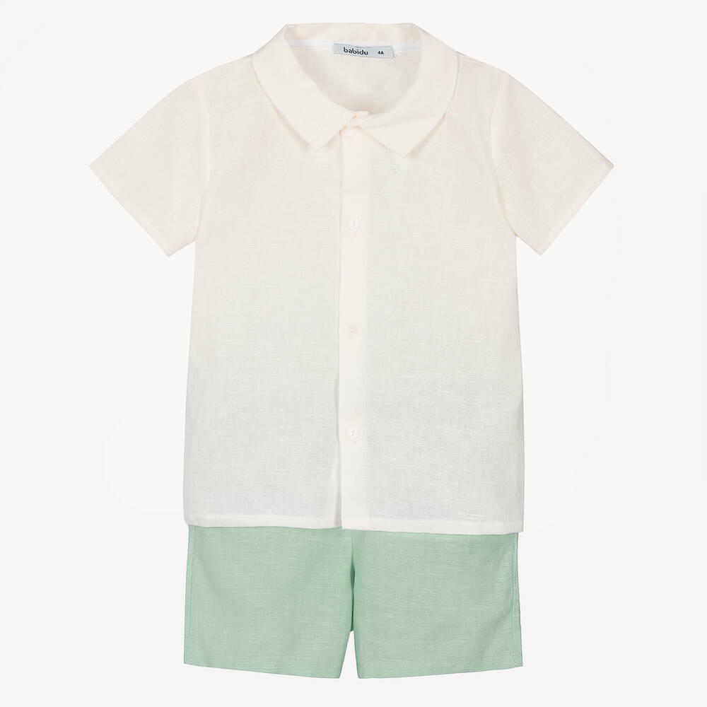 Babidu - Кремовая рубашка и зеленые шорты из хлопка | Childrensalon