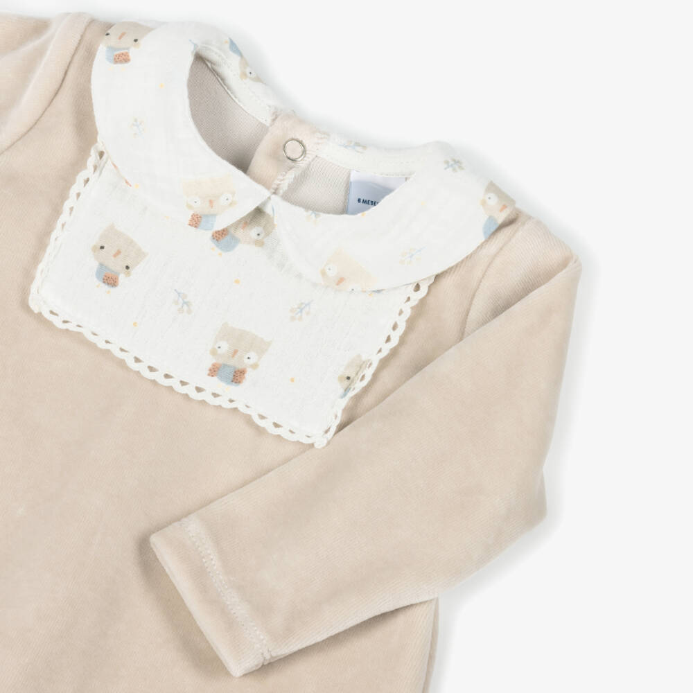 Babidu-Boys Ivory Owl Velour Sleepsuit | Childrensalon Outlet
