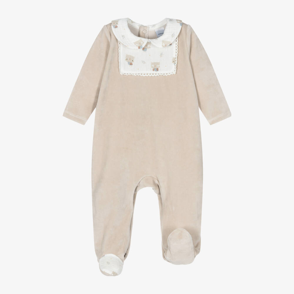 Babidu-Boys Ivory Owl Velour Sleepsuit | Childrensalon Outlet