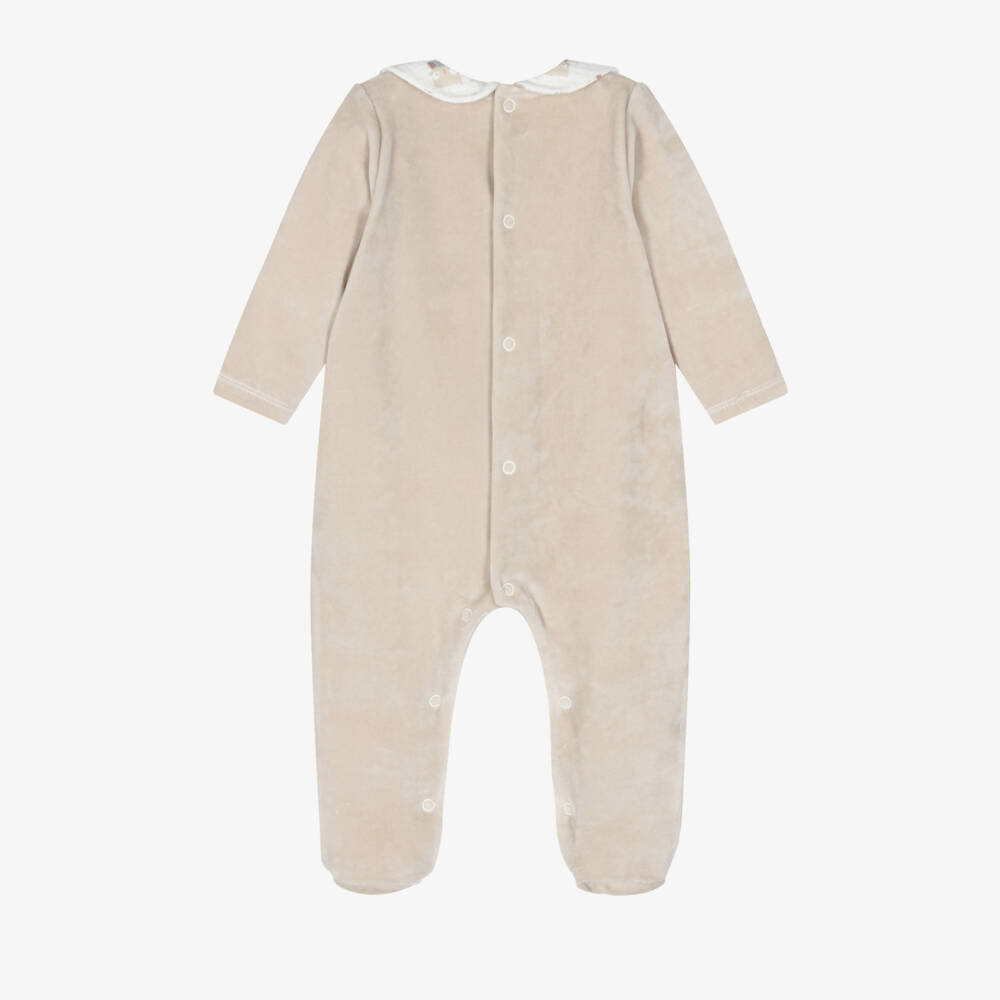 Babidu-Boys Ivory Owl Velour Sleepsuit | Childrensalon Outlet