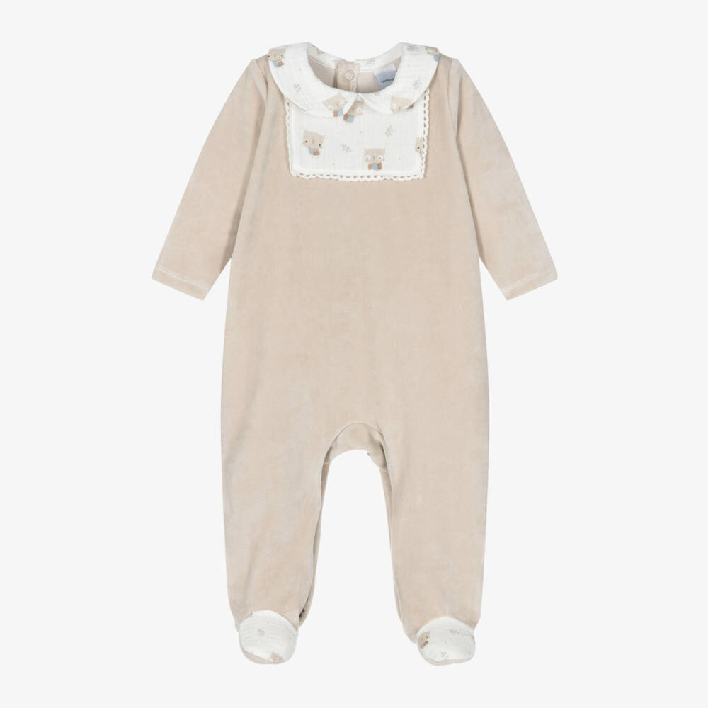 Babidu-Boys Ivory Owl Velour Sleepsuit | Childrensalon Outlet