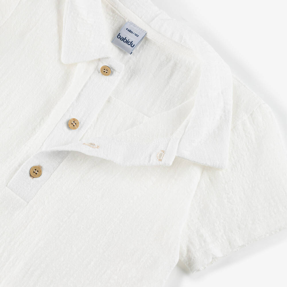 Babidu-Boys Ivory Polo Shirt & Beige Cotton Shorts Set | Childrensalon Outlet