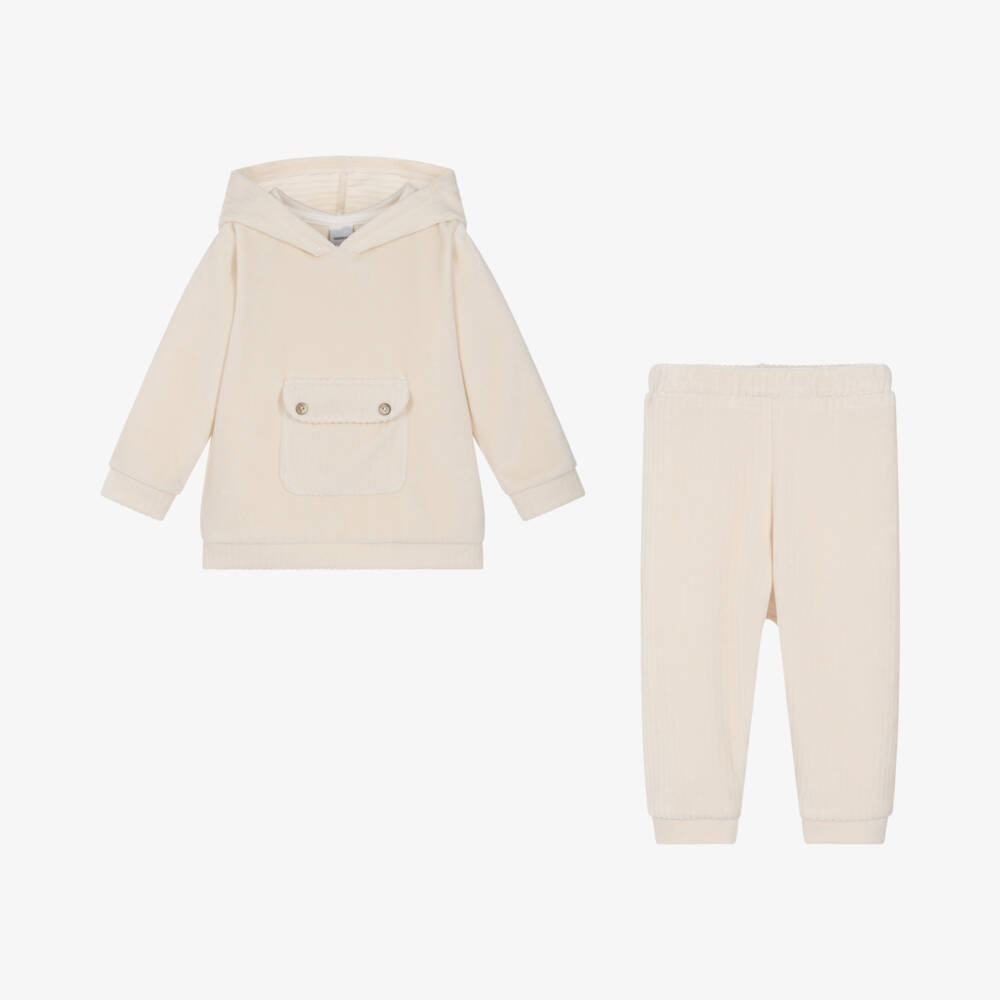 Babidu-Boys Ivory Velour Hoodie Set | Childrensalon Outlet