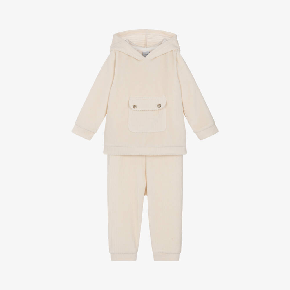 Babidu-Boys Ivory Velour Hoodie Set | Childrensalon Outlet