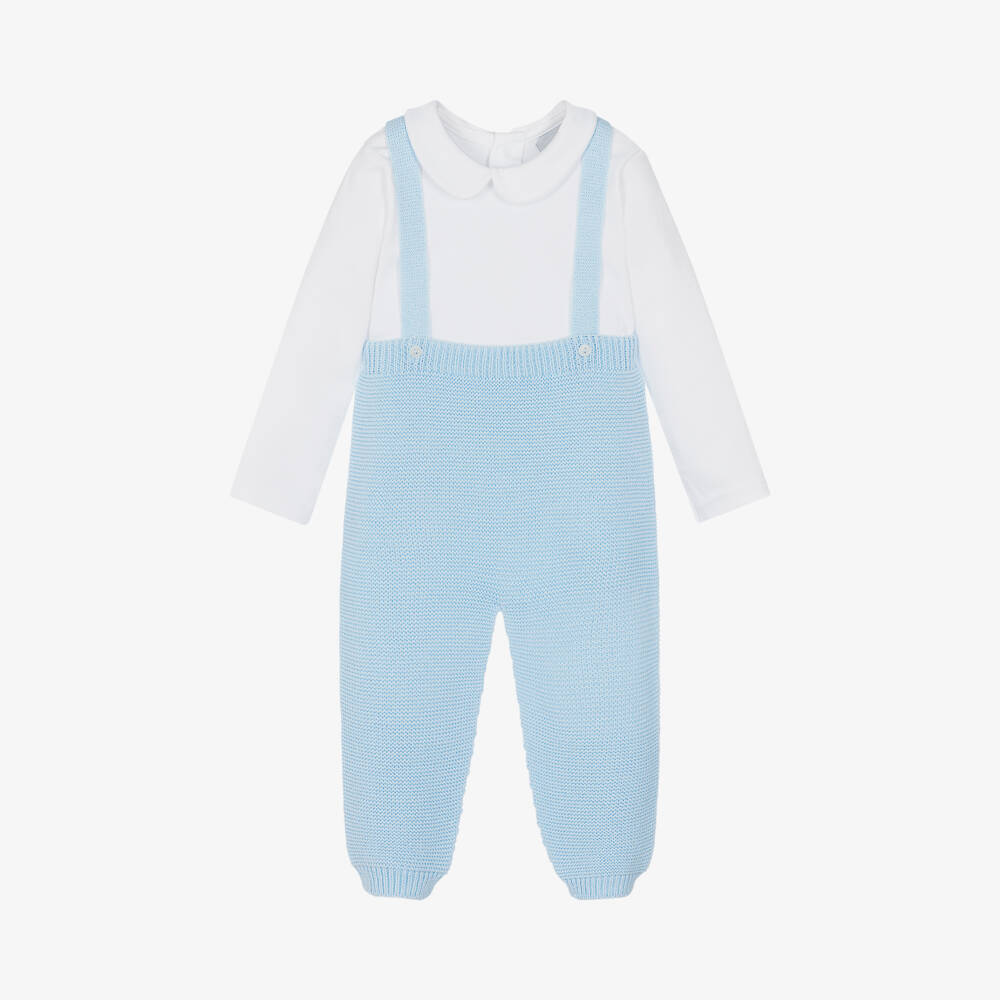Babidu-Boys Light Blue Knit Dungaree Set | Childrensalon Outlet