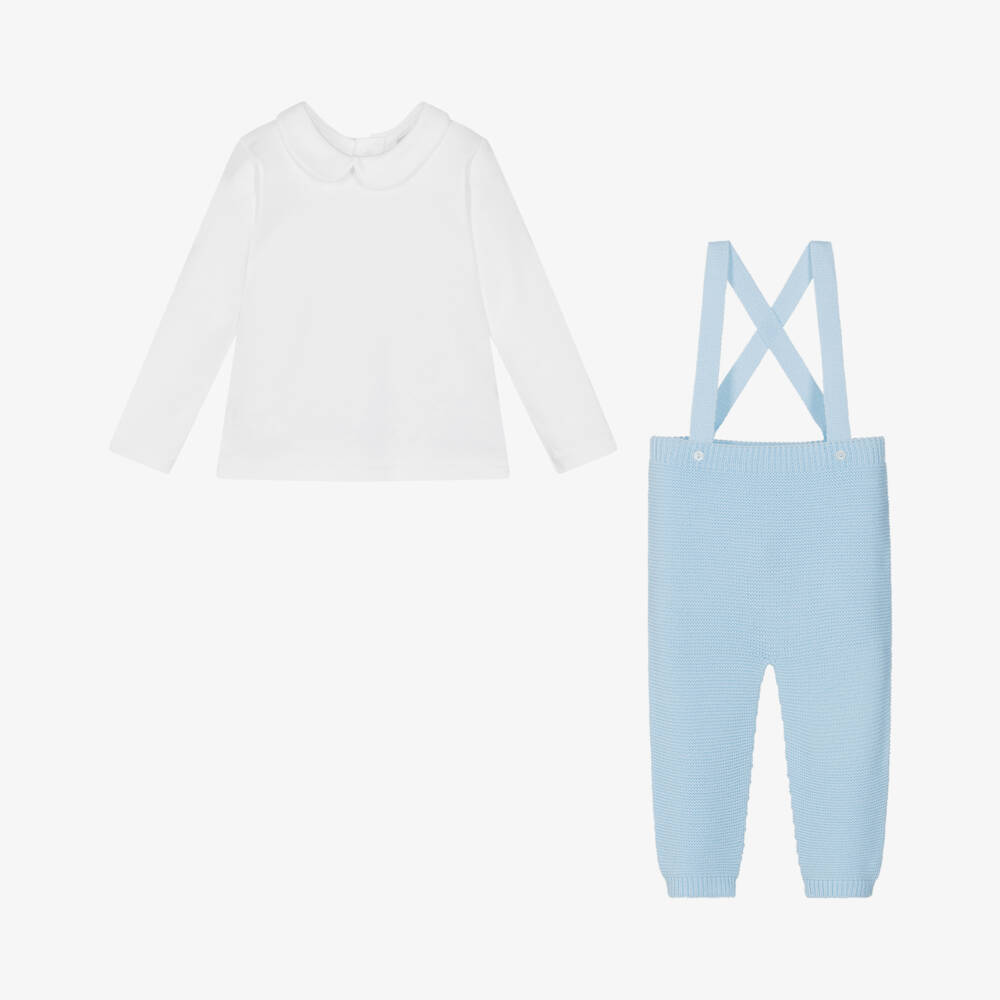 Babidu-Boys Light Blue Knit Dungaree Set | Childrensalon Outlet