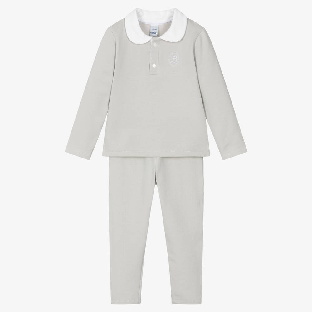 Babidu - Boys Light Grey Cotton Trouser Set | Childrensalon