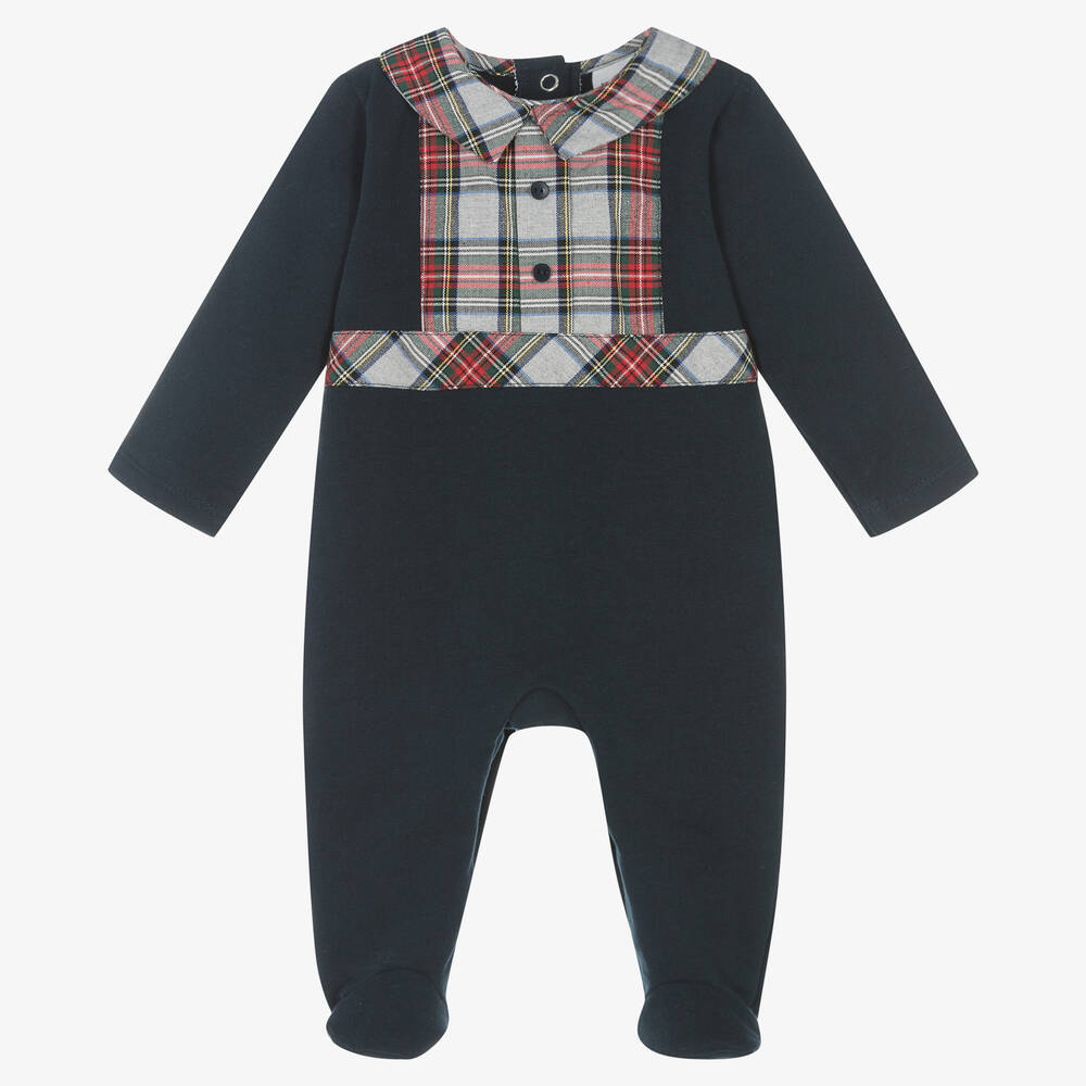 Babidu - Dors-bien bleu en coton col tartan | Childrensalon