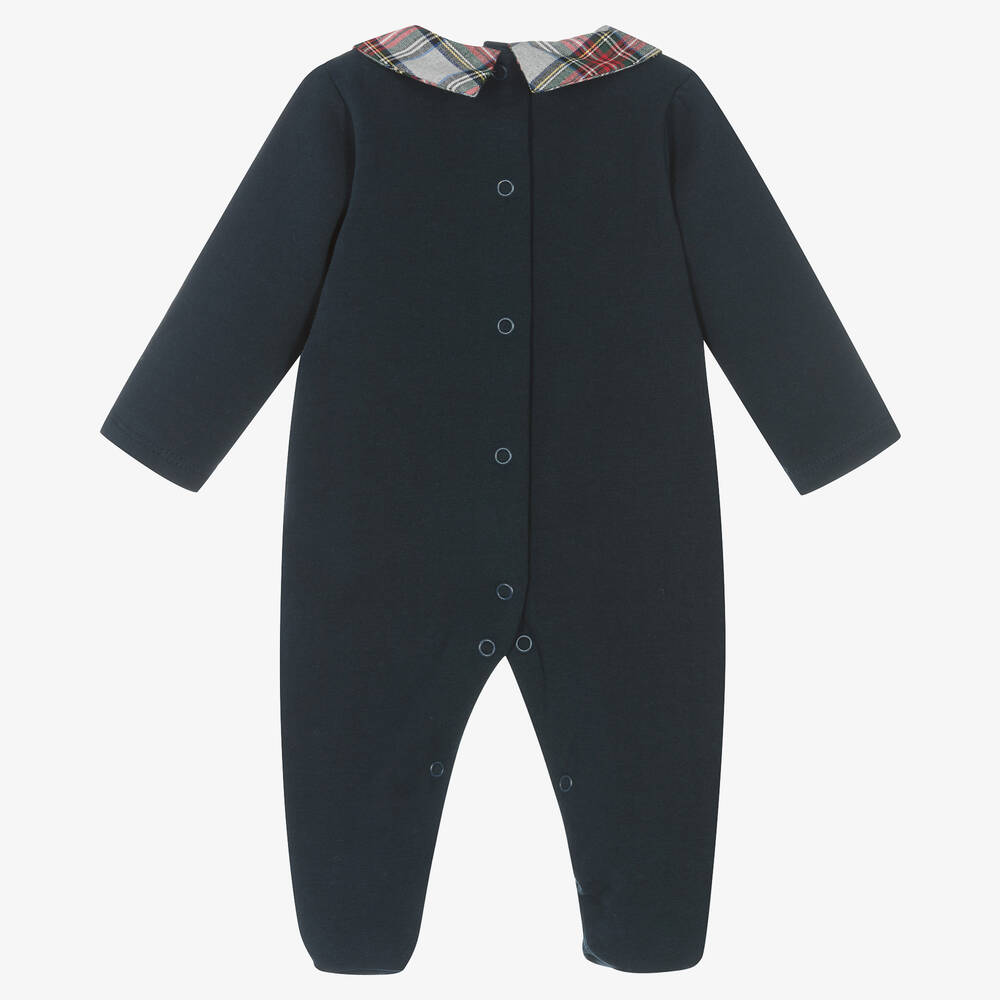 Babidu-Boys Navy Blue Cotton Tartan Babygrow | Childrensalon Outlet