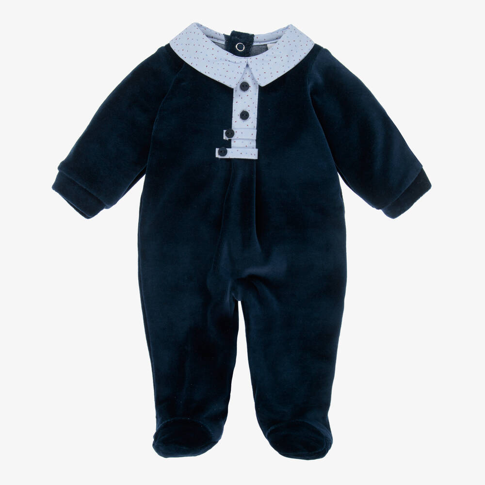 Babidu-Boys Navy Blue Velour Babygrow | Childrensalon Outlet