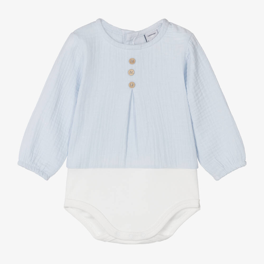 Babidu-Boys Pale Blue Cotton Bodysuit | Childrensalon Outlet