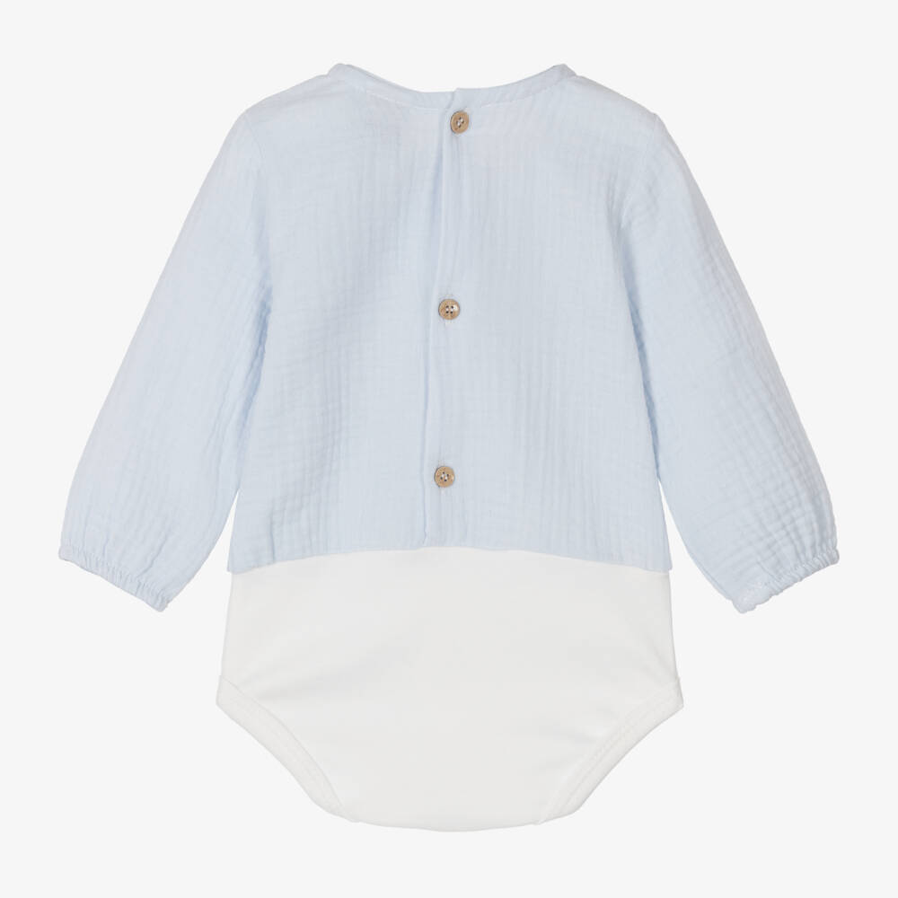 Babidu-Boys Pale Blue Cotton Bodysuit | Childrensalon Outlet