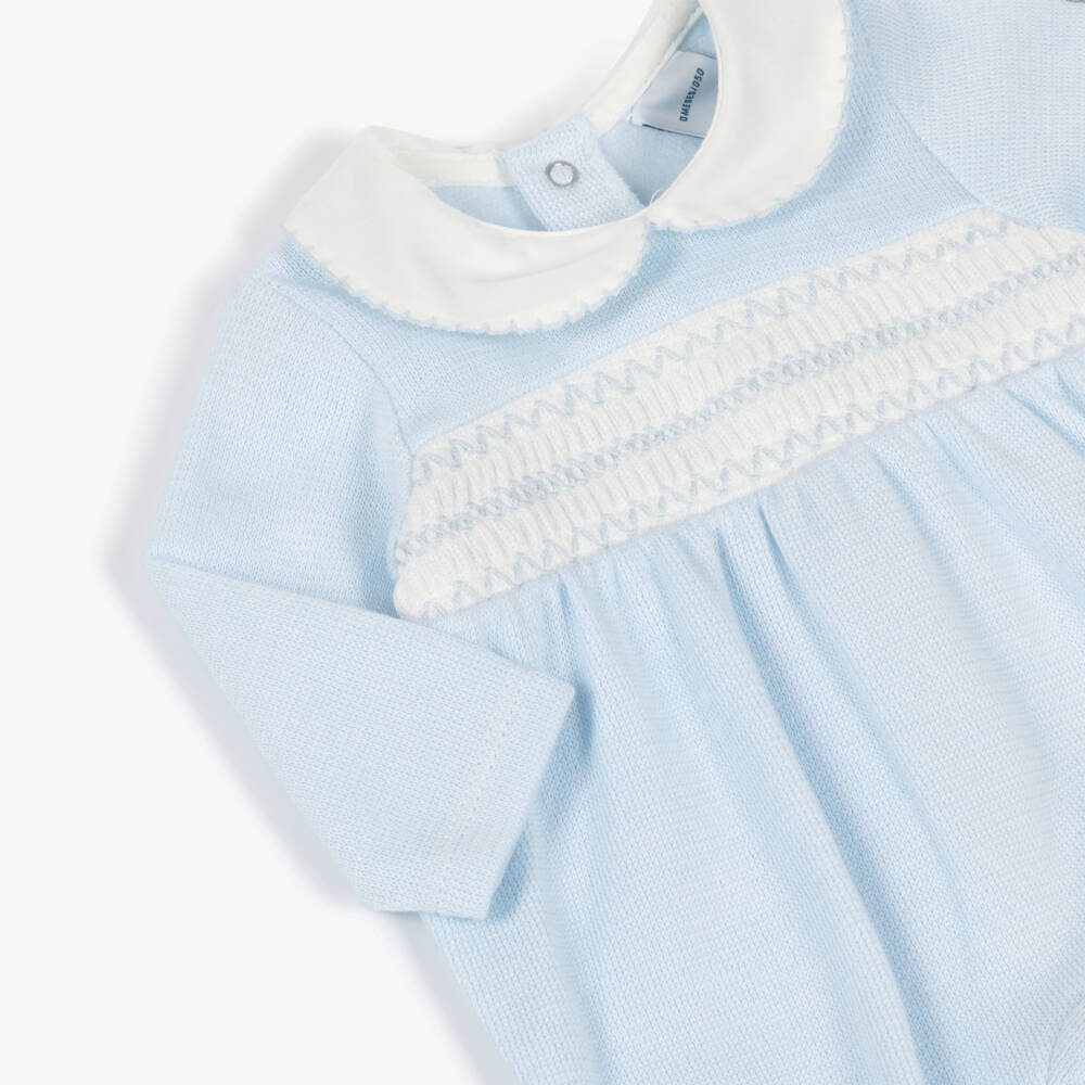 Babidu-Boys Pale Blue Cotton Knit Smocked Babygrow | Childrensalon Outlet