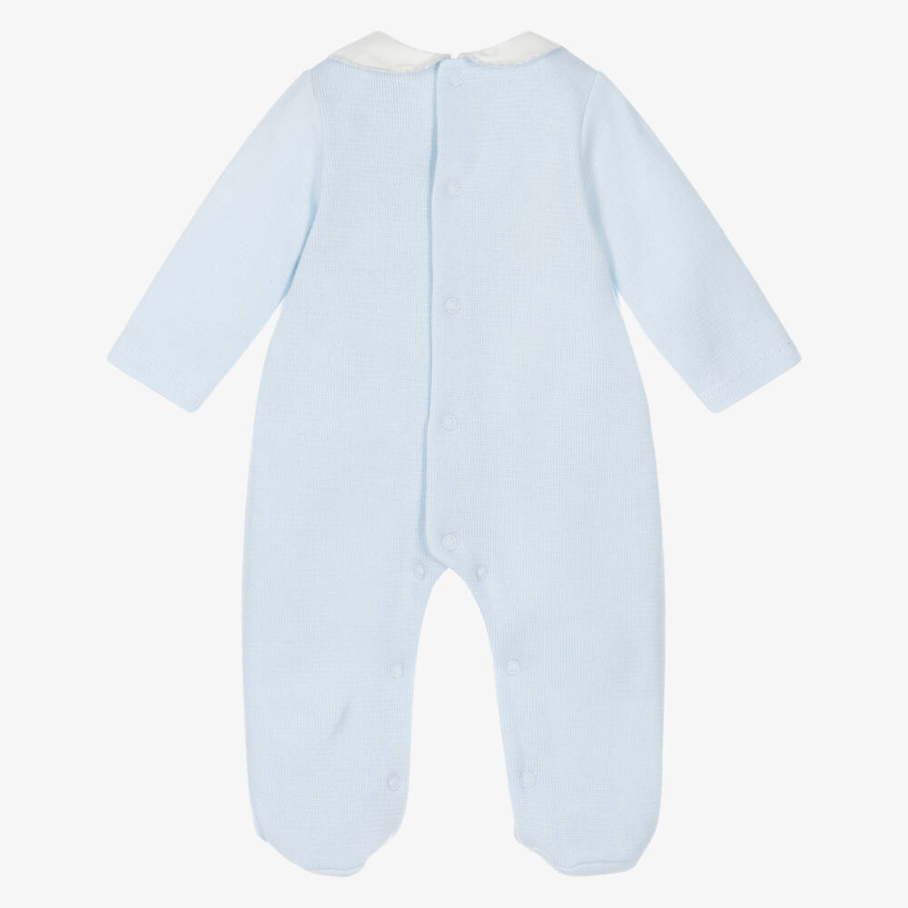 Babidu-Boys Pale Blue Cotton Knit Smocked Babygrow | Childrensalon Outlet