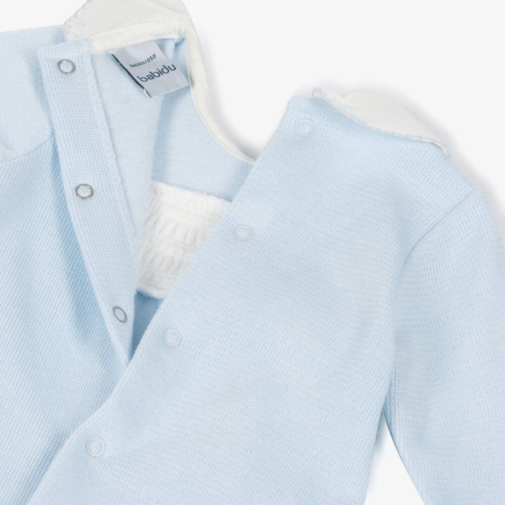Babidu-Boys Pale Blue Cotton Knit Smocked Babygrow | Childrensalon Outlet