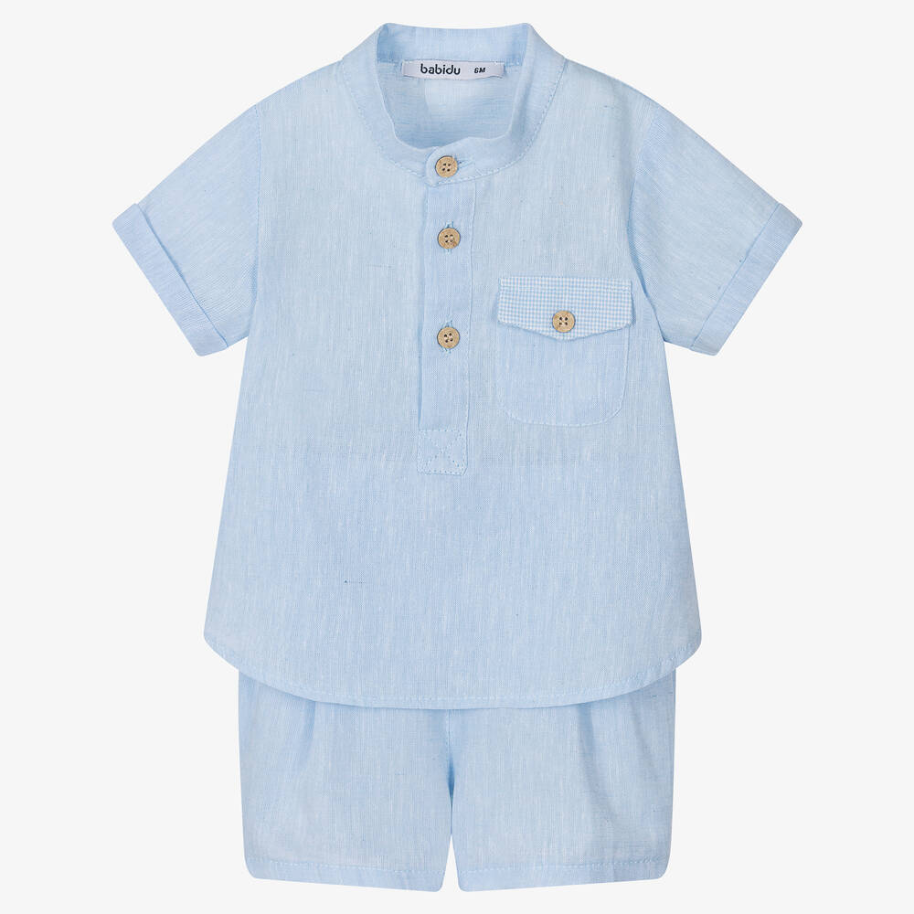 Babidu - Boys Pale Blue Cotton Shorts Set | Childrensalon