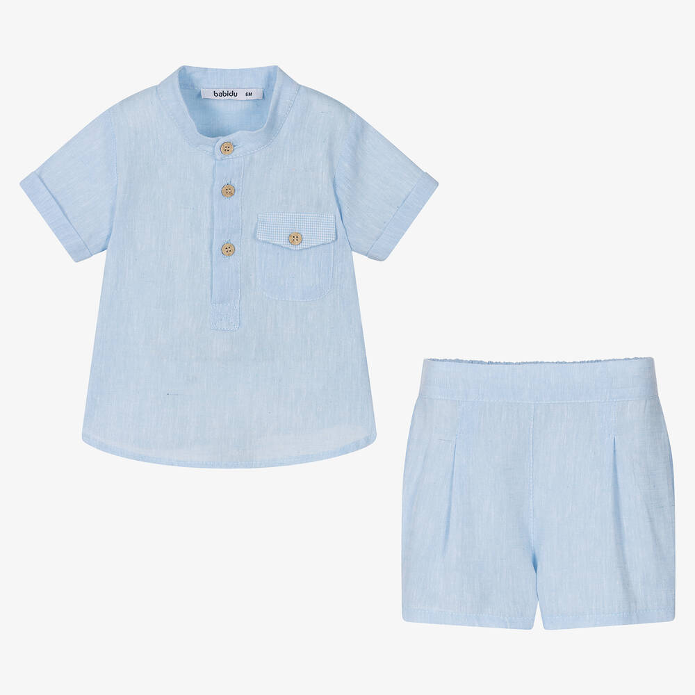 Babidu-Boys Pale Blue Cotton Shorts Set | Childrensalon Outlet