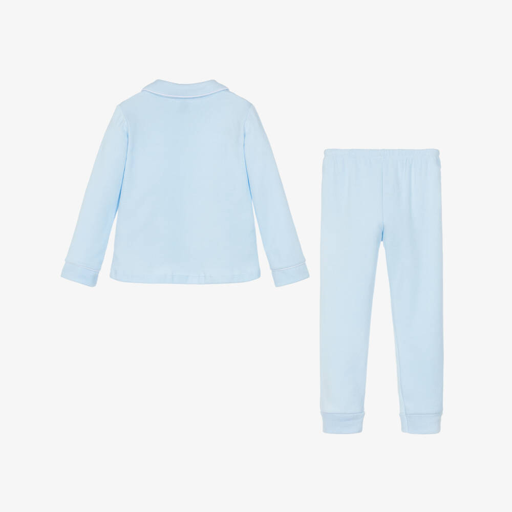 Babidu-Boys Pale Blue Knitted Cotton Pyjamas | Childrensalon Outlet