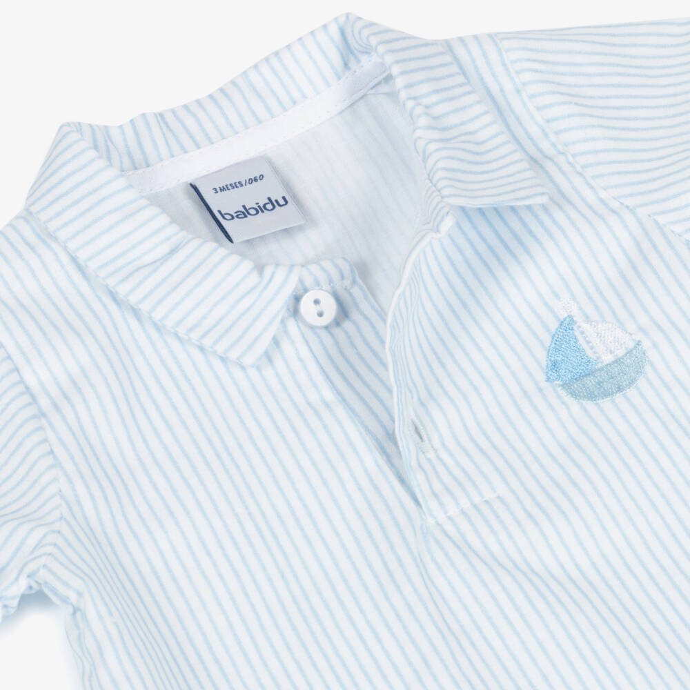 Babidu-Boys Pale Blue Stripe Cotton Shorts Set | Childrensalon Outlet