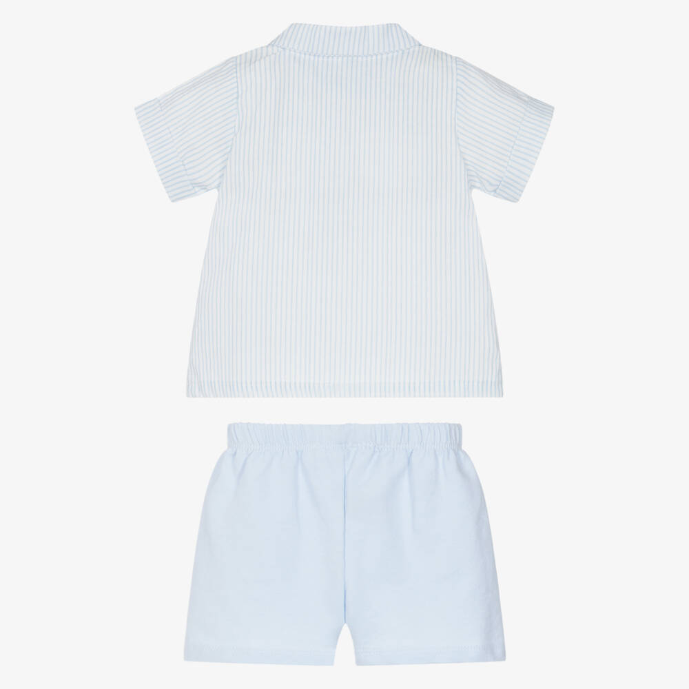 Babidu-Boys Pale Blue Stripe Cotton Shorts Set | Childrensalon Outlet