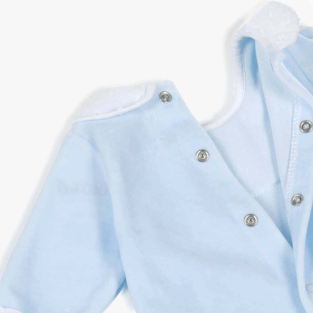 Babidu-Boys Pale Blue Velour Babygrow with Teddy Bear Pockets | Childrensalon Outlet