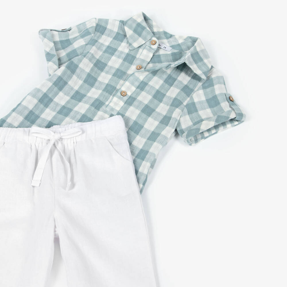 Babidu-Boys Plaid Green Trousers Ensemble | Childrensalon Outlet