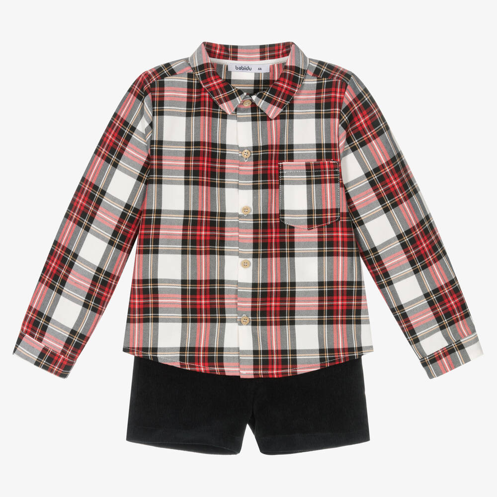 Babidu - Boys Red & Black Shorts Set | Childrensalon