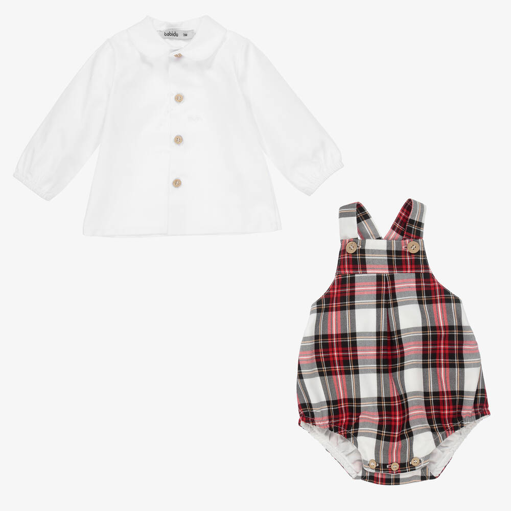 Babidu-Boys Red Check Dungaree Set | Childrensalon Outlet