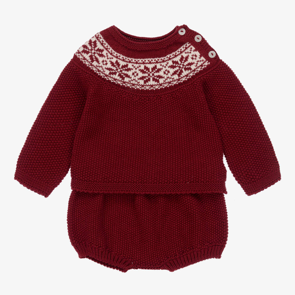 Babidu-طقم شورت أطفال ولادي قطن محبوك لون أحمر داكن | Childrensalon Outlet