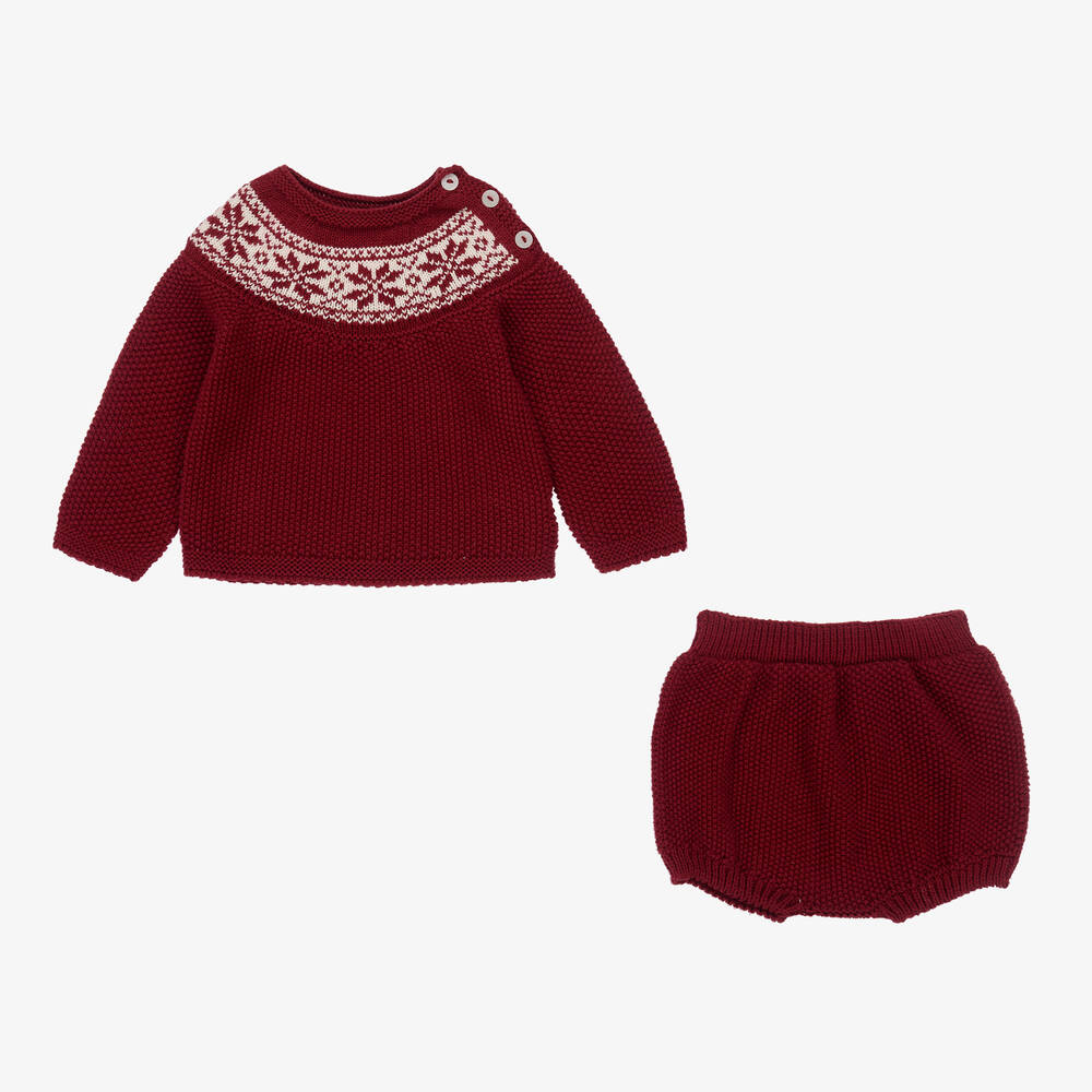 Babidu-طقم شورت أطفال ولادي قطن محبوك لون أحمر داكن | Childrensalon Outlet