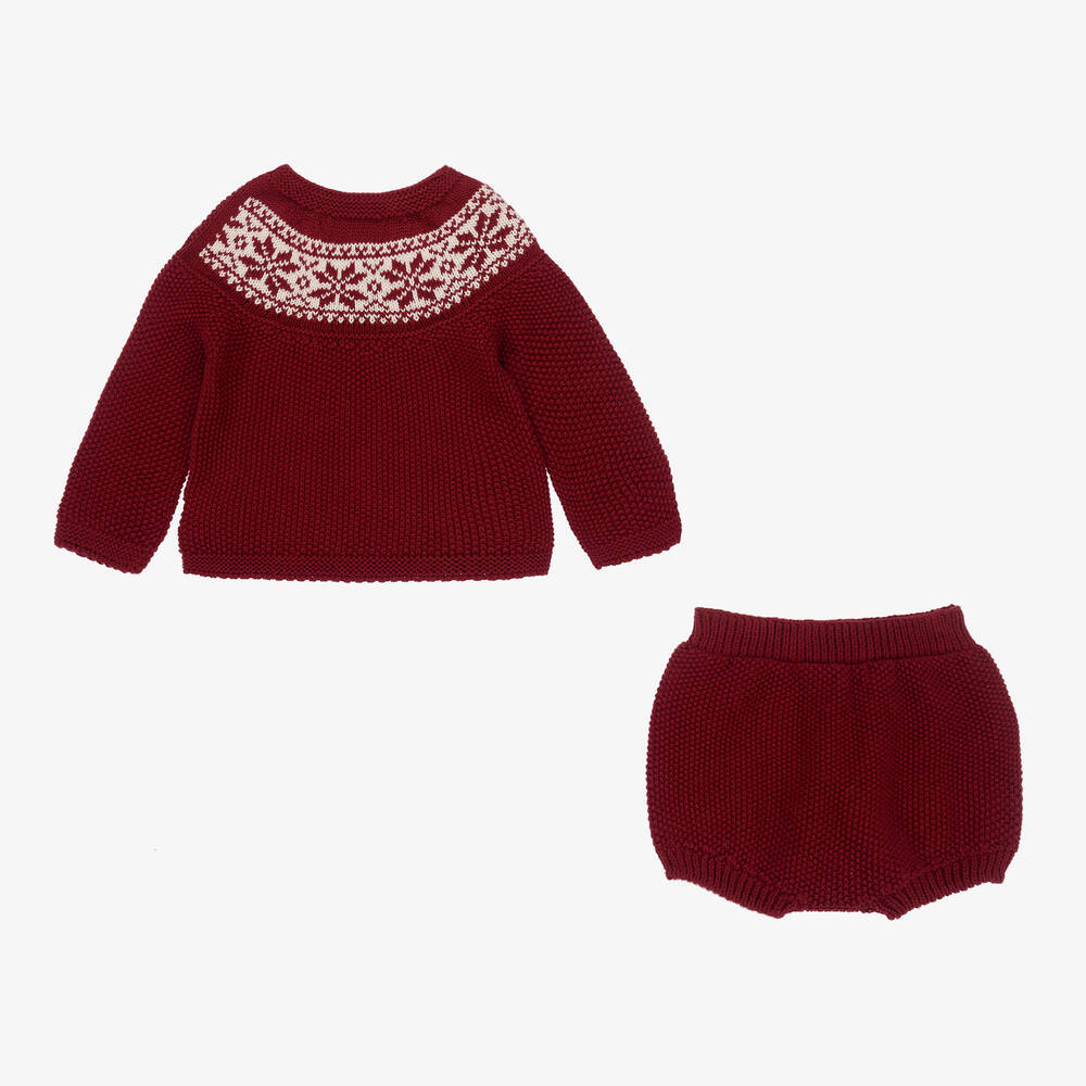 Babidu-طقم شورت أطفال ولادي قطن محبوك لون أحمر داكن | Childrensalon Outlet
