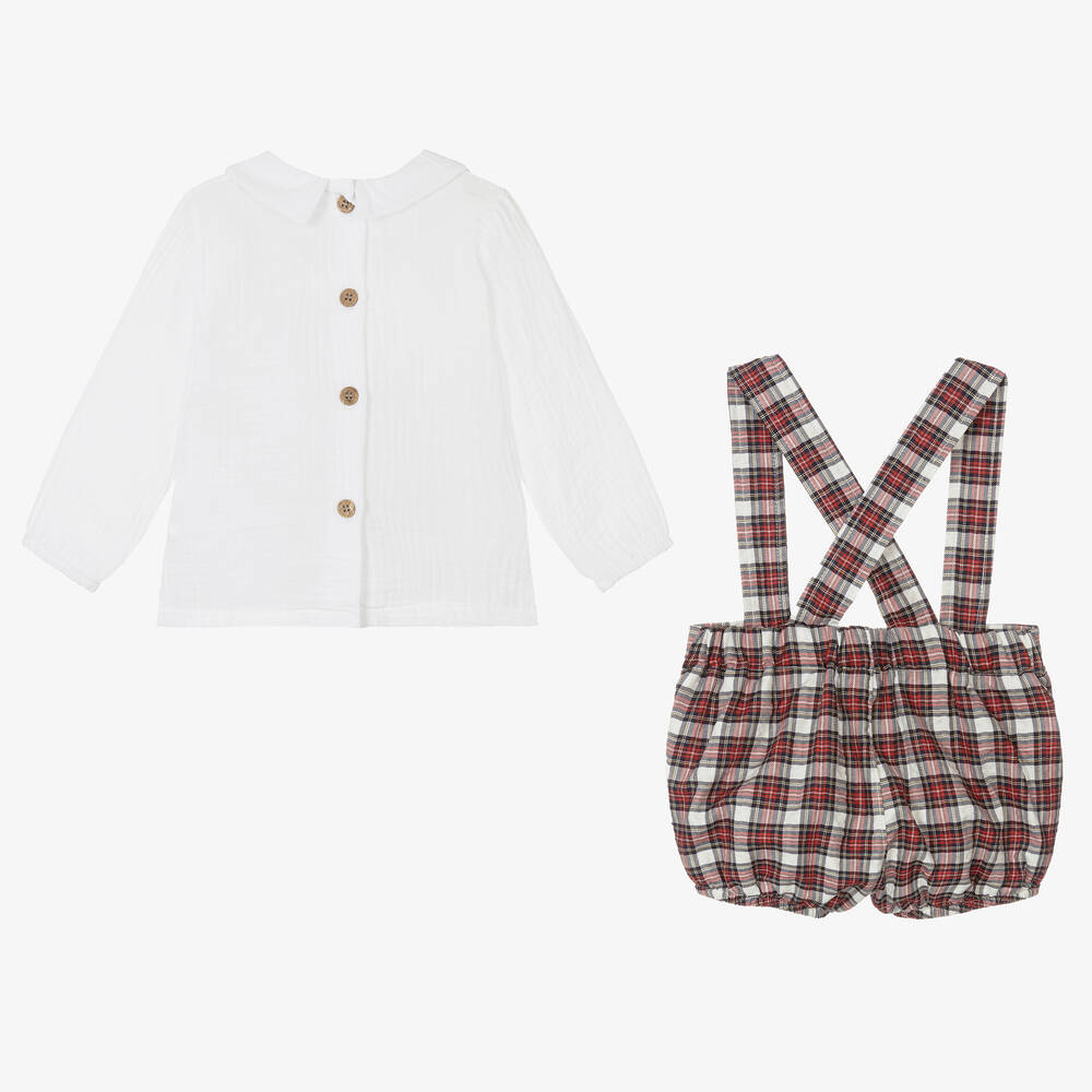 Babidu-طقم شورت أطفال ولادي قطن تارتان لون أحمر وأبيض | Childrensalon Outlet