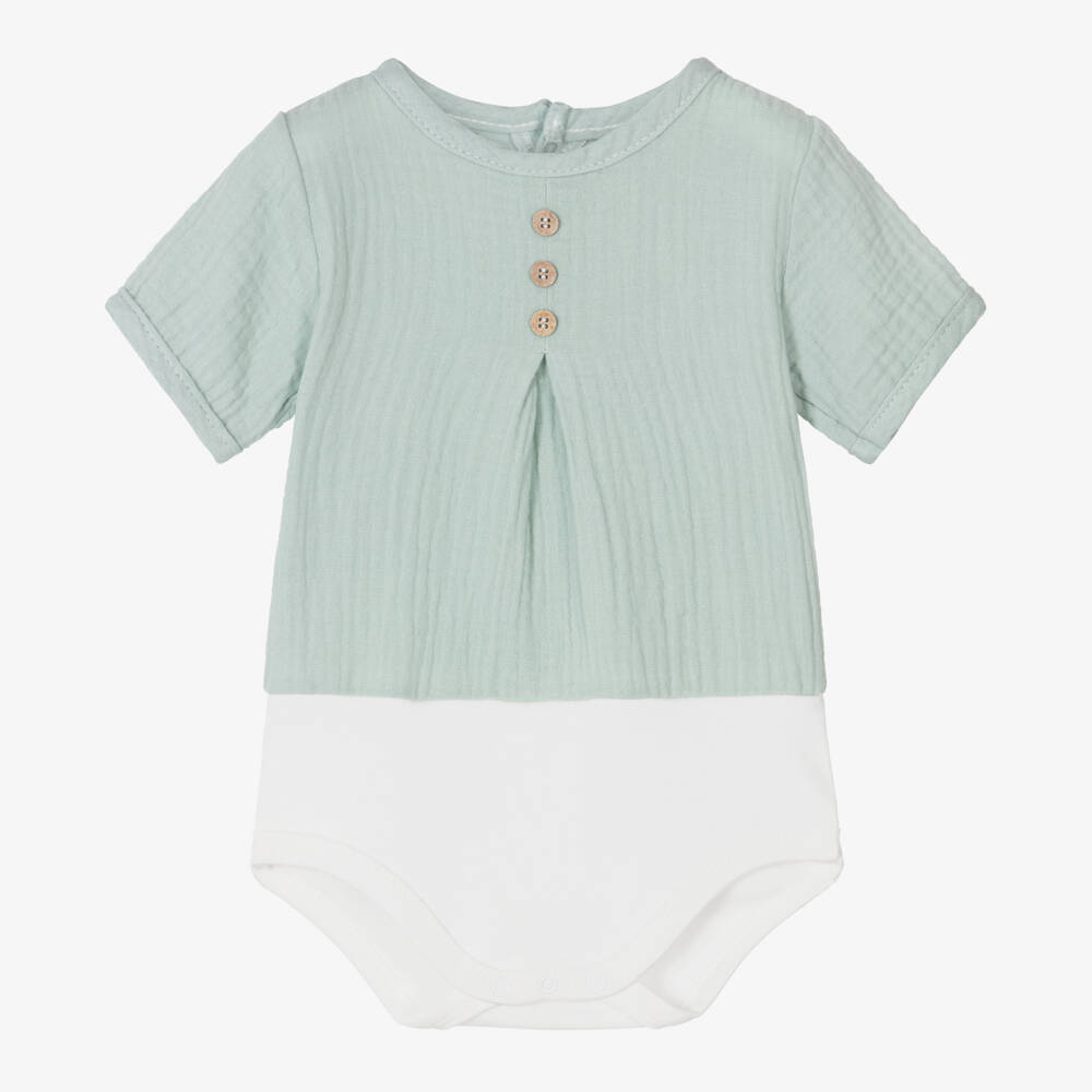 Babidu-Boys Sage Muslin Bodysuit | Childrensalon Outlet