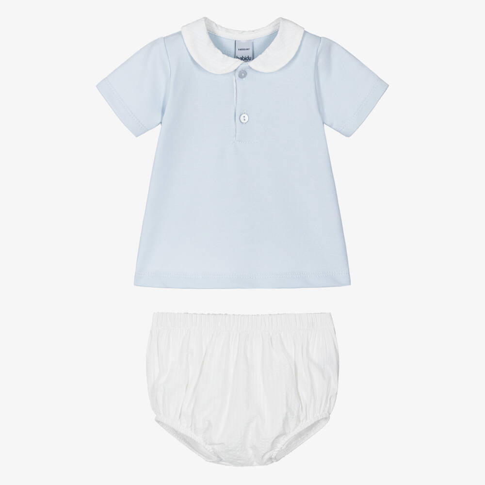 Babidu-Boys' Seersucker Blue-White Outfit | Childrensalon Outlet