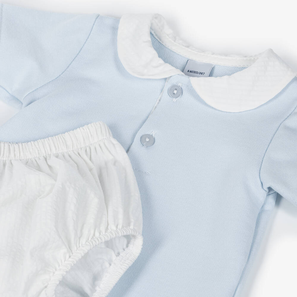 Babidu-Boys' Seersucker Blue-White Outfit | Childrensalon Outlet