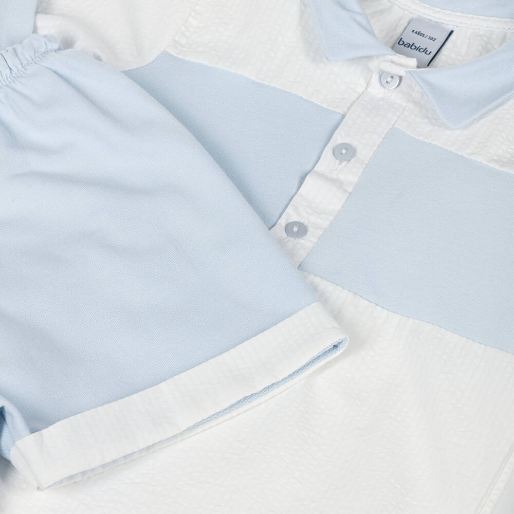 Babidu-Boys Sky & Ivory Cotton Ensemble | Childrensalon Outlet