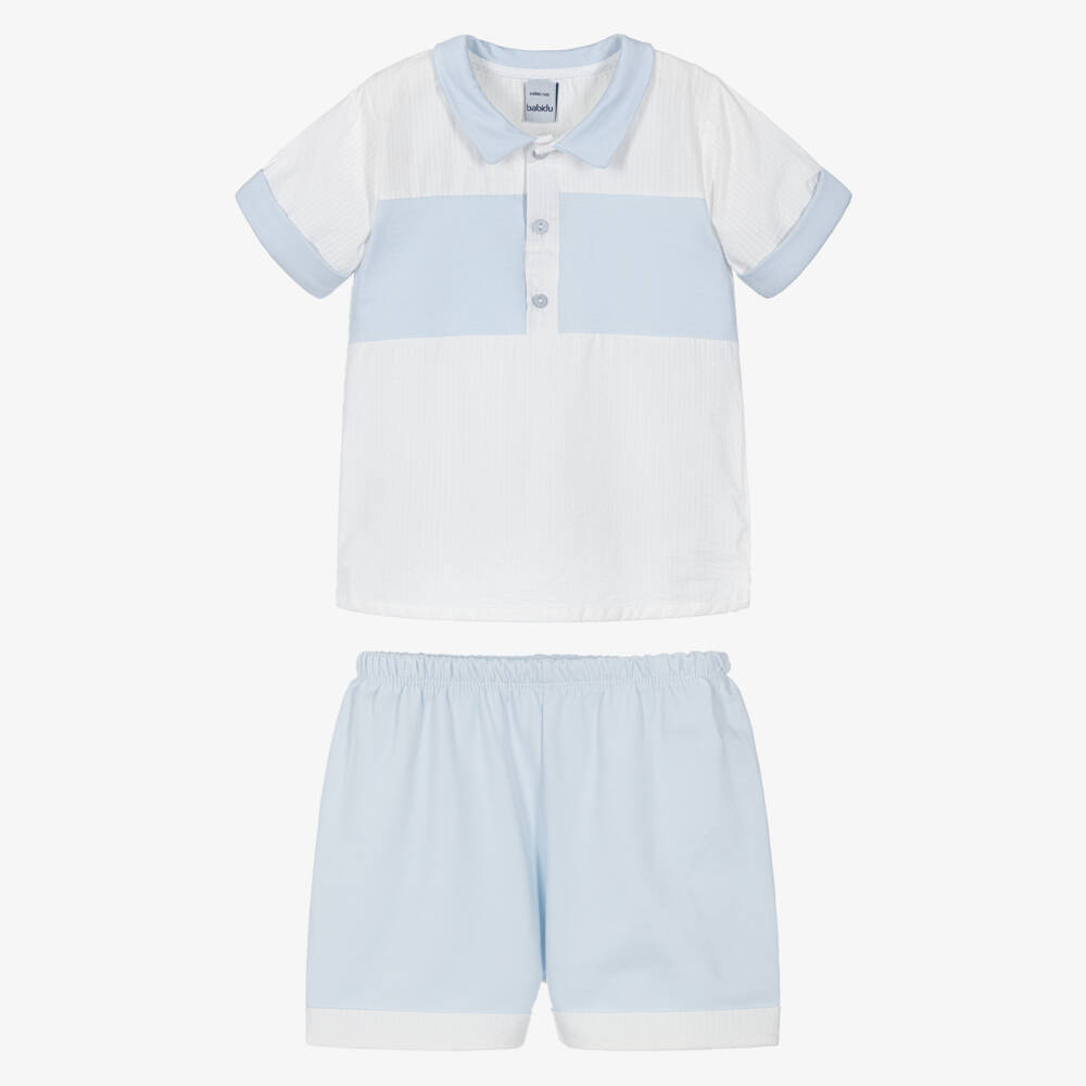 Babidu-Boys Sky & Ivory Cotton Ensemble | Childrensalon Outlet