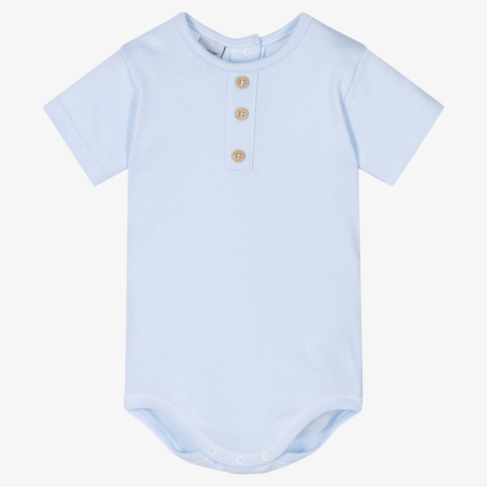 Babidu-Boys Soft Blue Cotton Onesie | Childrensalon Outlet