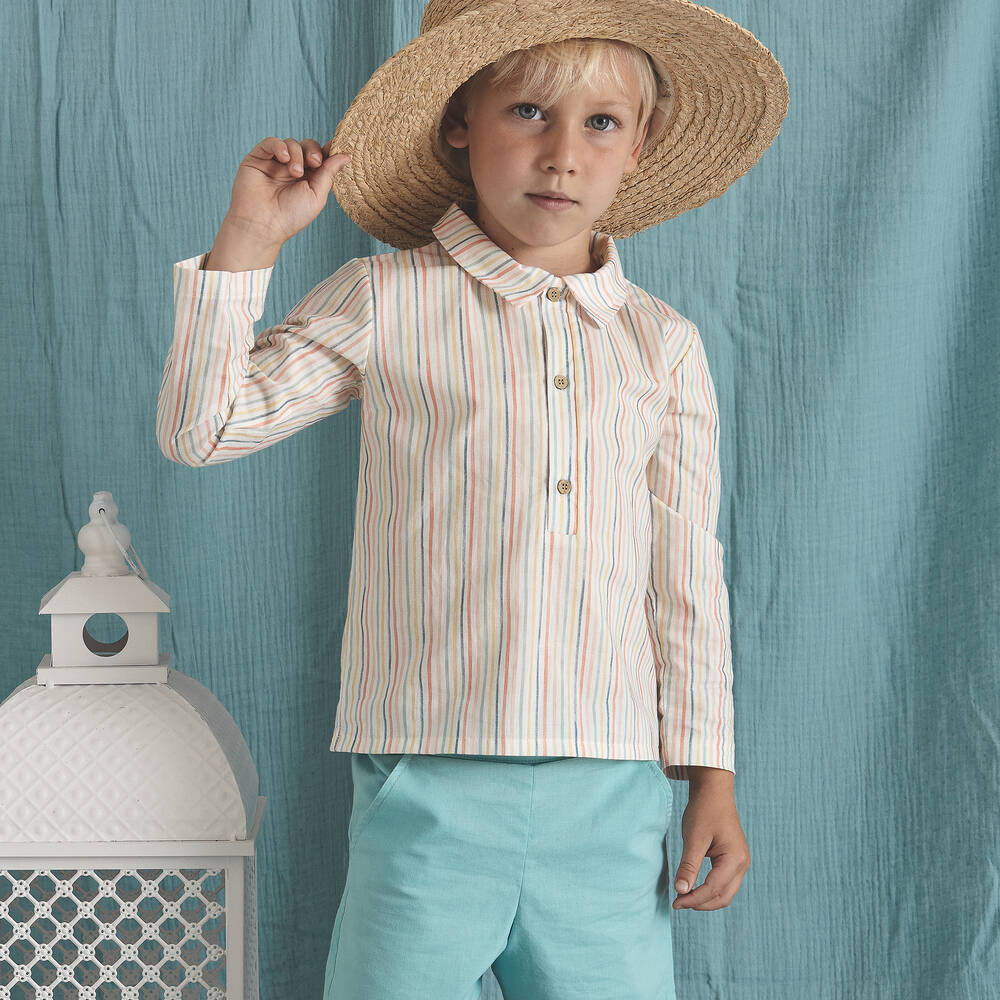 Babidu-Boys Striped Cotton Shorts Set | Childrensalon Outlet