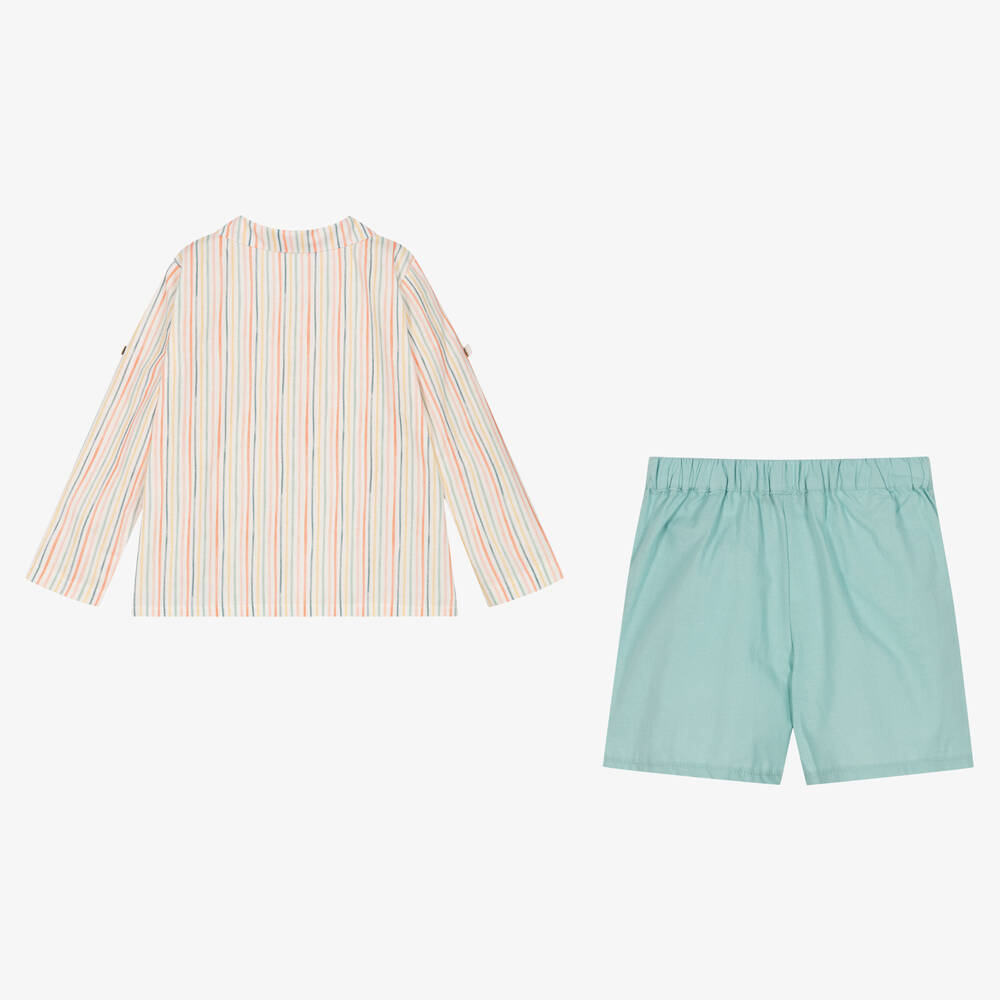 Babidu-Boys Striped Cotton Shorts Set | Childrensalon Outlet