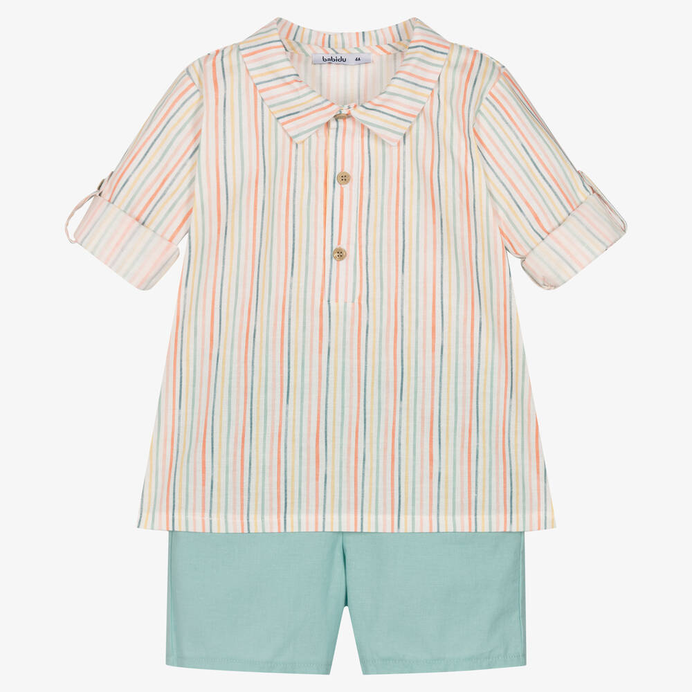 Babidu - Gestreiftes Baumwoll-Top & Shorts Set | Childrensalon