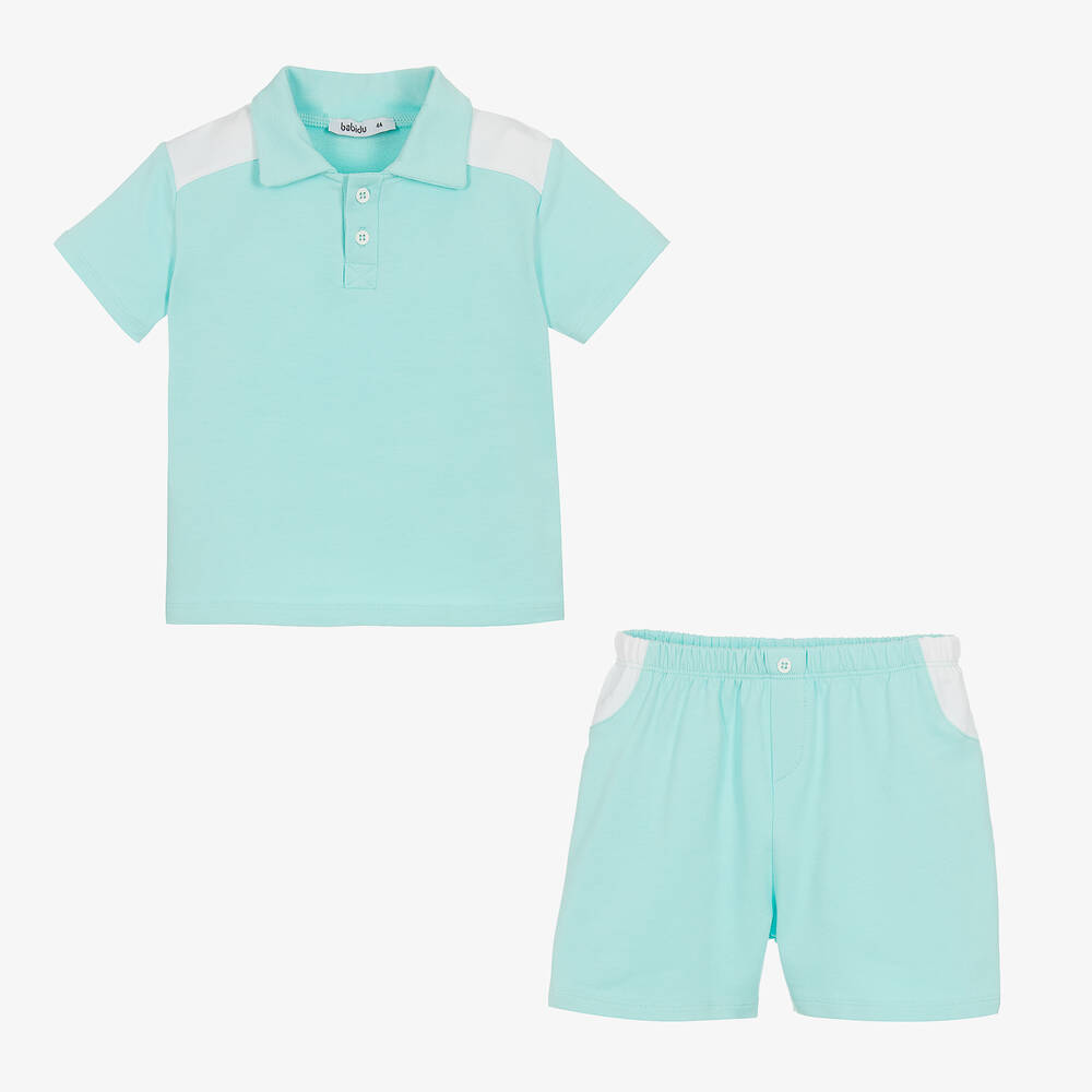 Babidu-Boys Turquoise Blue Cotton Shorts Set | Childrensalon Outlet