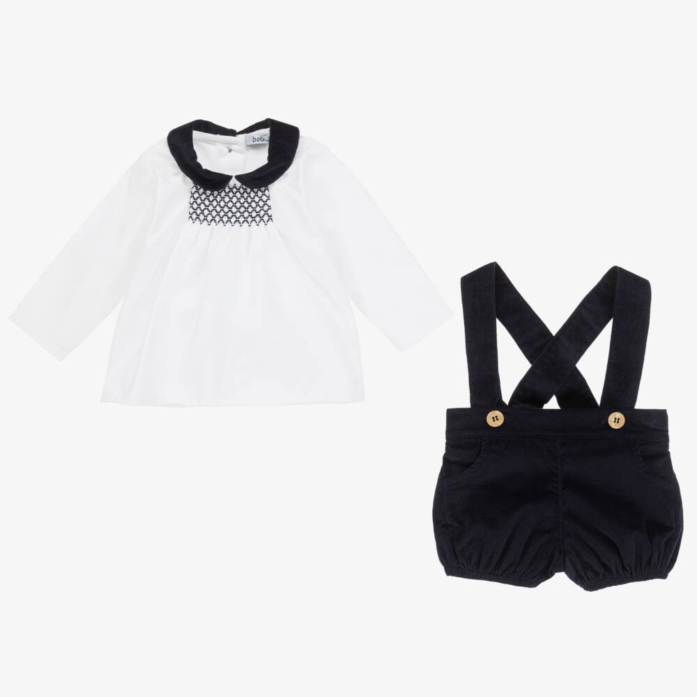 Babidu-Boys Velvet Blue Dungaree Set | Childrensalon Outlet