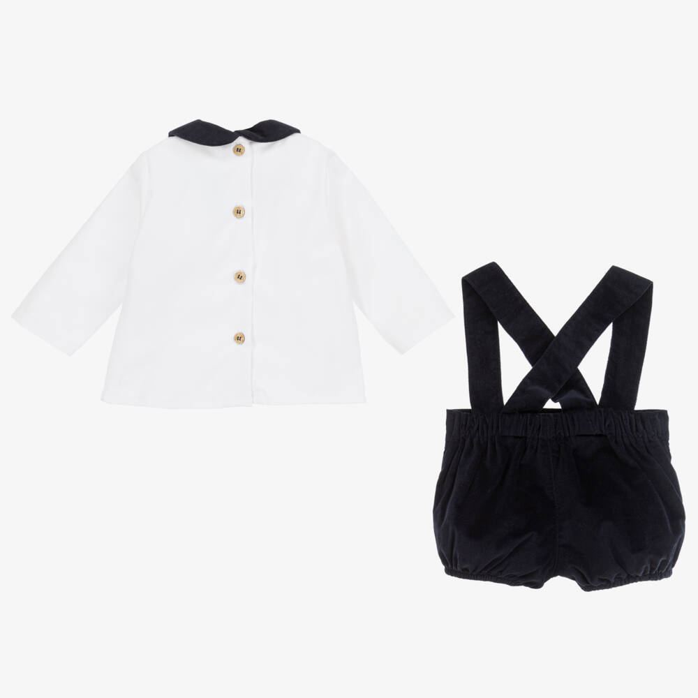 Babidu-Boys Velvet Blue Dungaree Set | Childrensalon Outlet