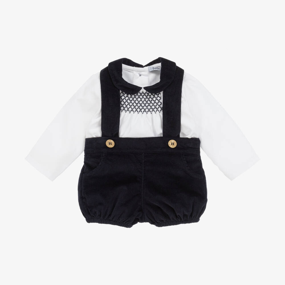 Babidu-Boys Velvet Blue Dungaree Set | Childrensalon Outlet