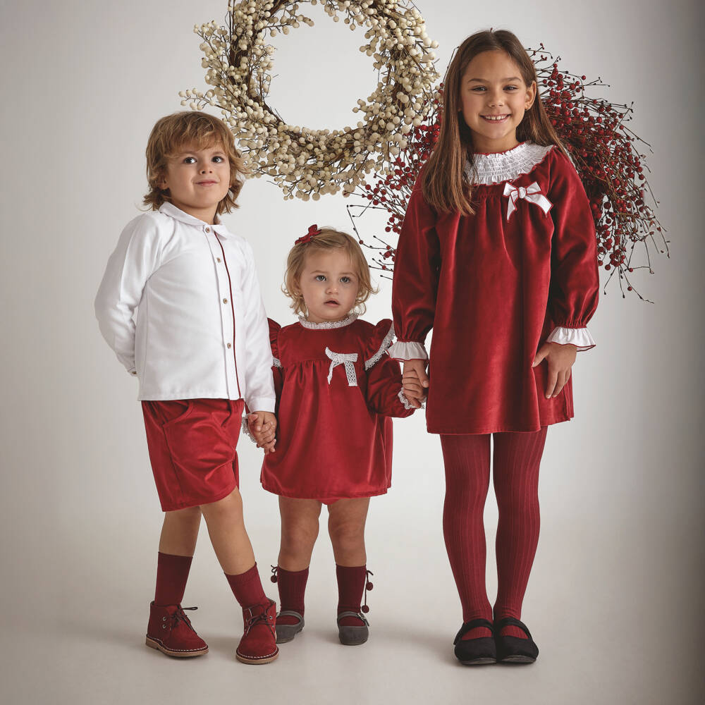 Babidu-Boys Velvet Ensemble in Red | Childrensalon Outlet