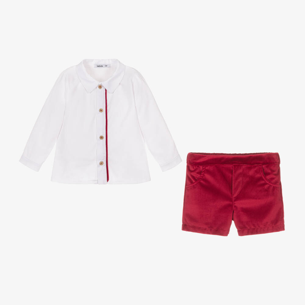 Babidu-Boys Velvet Ensemble in Red | Childrensalon Outlet