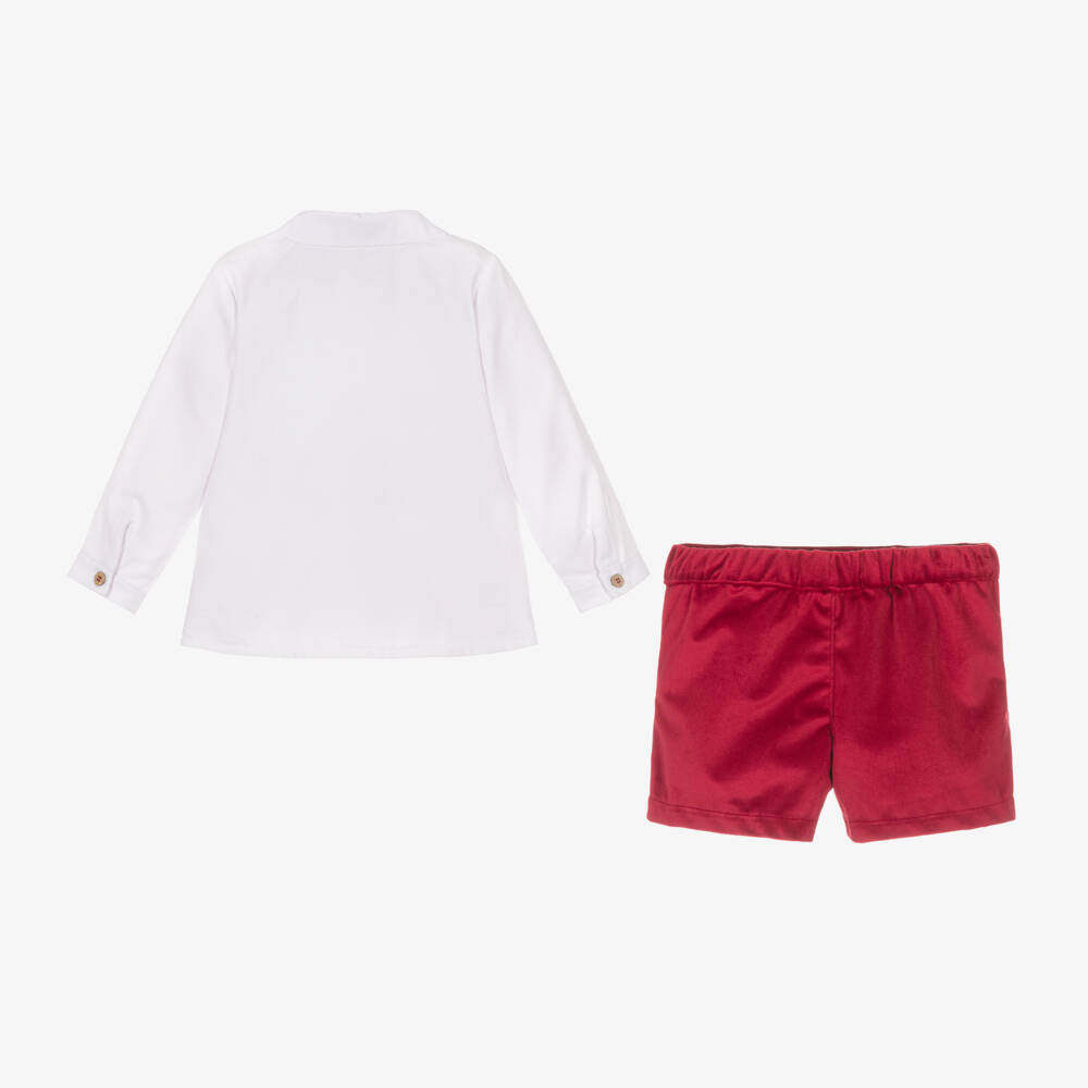Babidu-Boys Velvet Ensemble in Red | Childrensalon Outlet