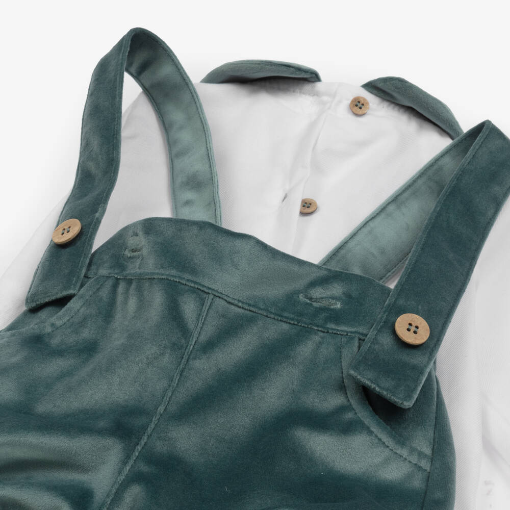 Babidu-Boys Velvet Green Dungaree Set | Childrensalon Outlet
